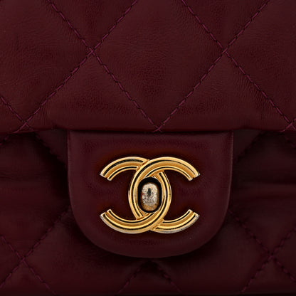 Chanel Shiny Lambskin Quilted Golden Links Top Handle Flap Dark Purple 12 of 13