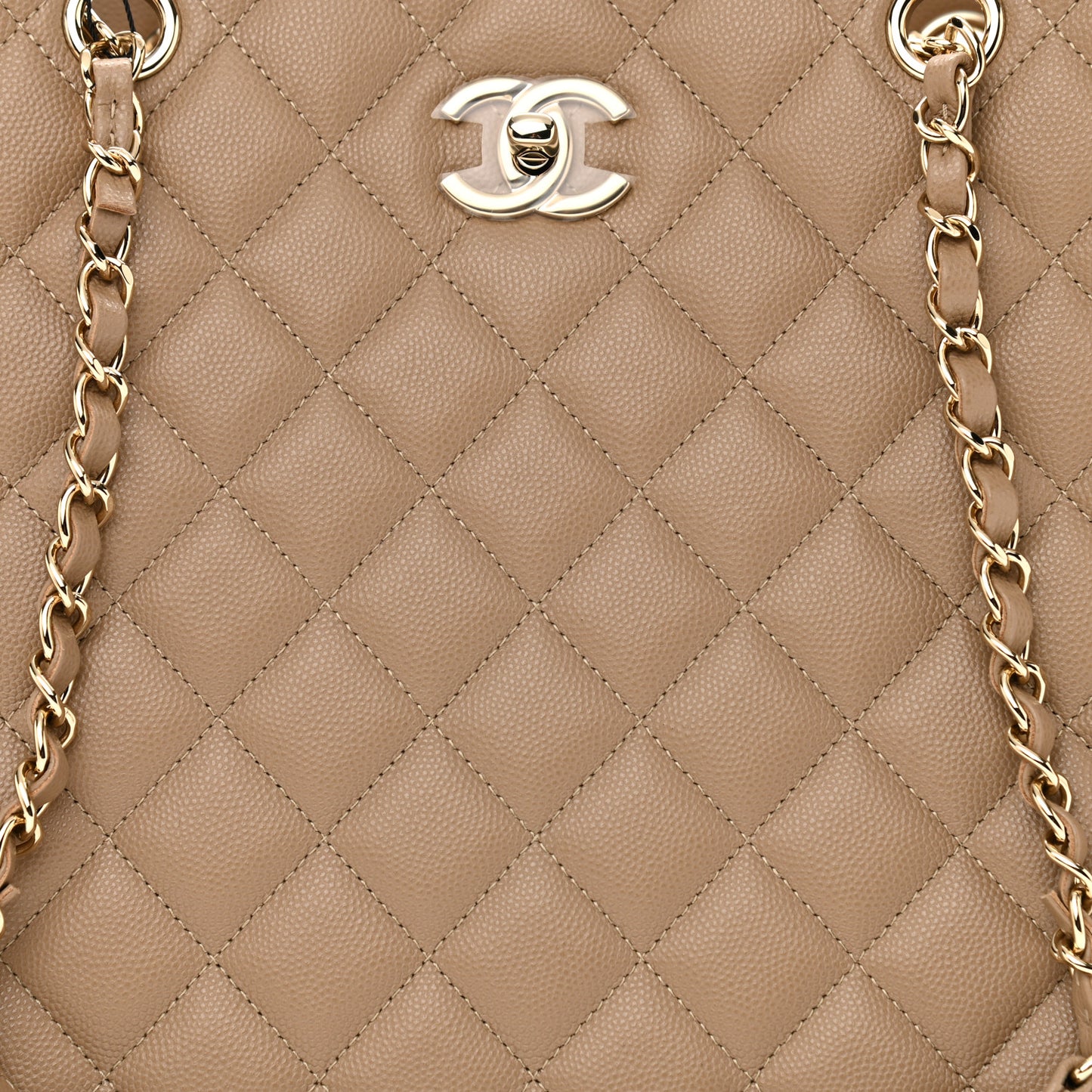 Calfskin Quilted Large Classic Shopping Tote Beige