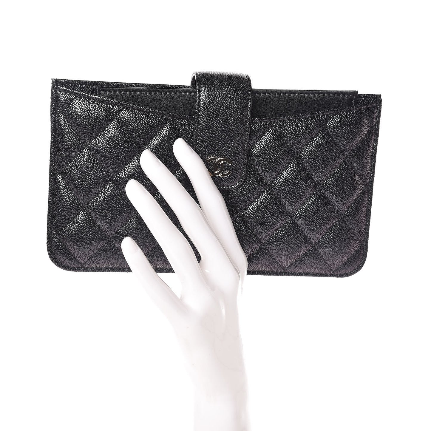 Iridescent Caviar Quilted Classic Strap Pouch Black