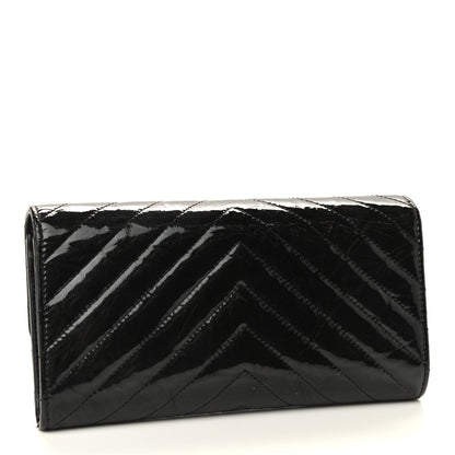 Chanel Patent Metallic Crumpled Calfskin Chevron Quilted Large Gusset Flap Wallet So Black 3 of 10