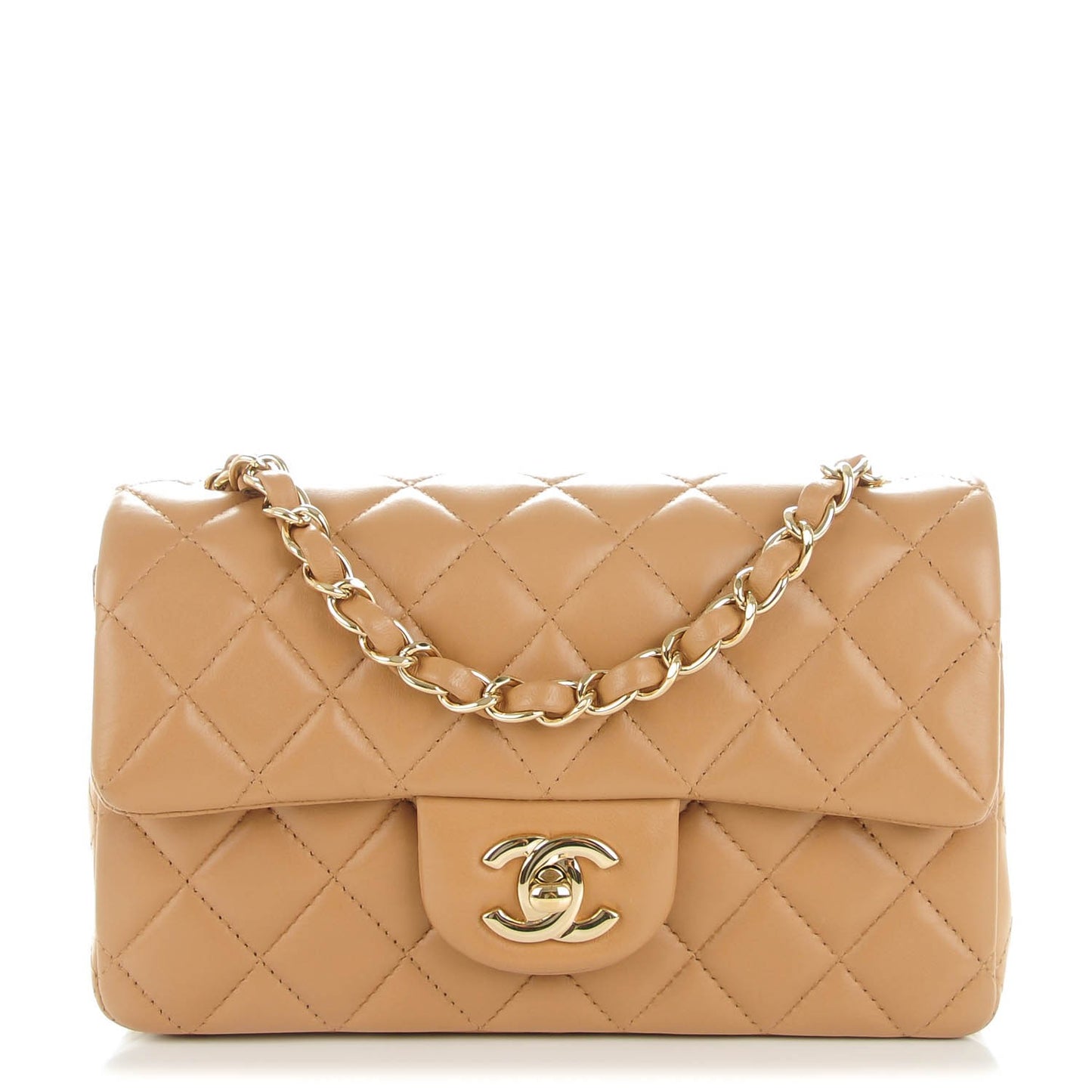 Lambskin Quilted Mini Rectangular Flap Beige