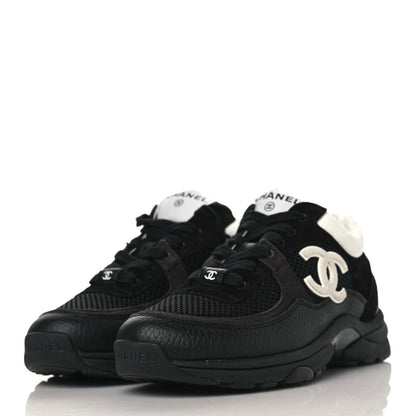 Chanel Mesh Suede Grained Calfskin Womens CC Sneakers 35 Black White 3 of 7