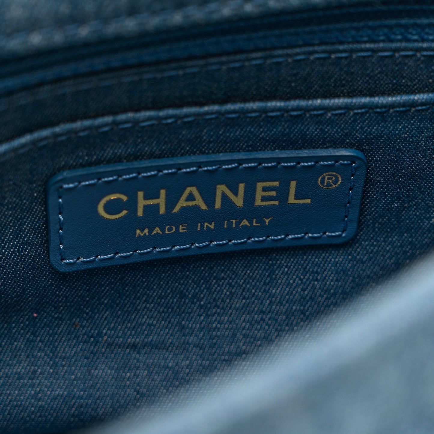Denim Quilted Mini Pearl Crush Flap Blue