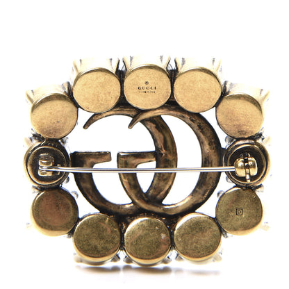 Gucci Metal Crystal Double G Brooch Aged Gold 2 of 3