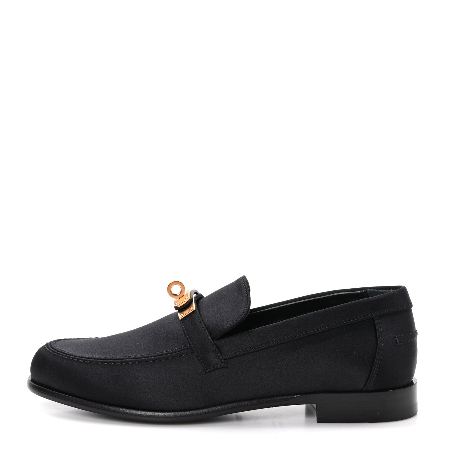 Hermes Satin Womens Destin Loafers 38 Black 1 of 9