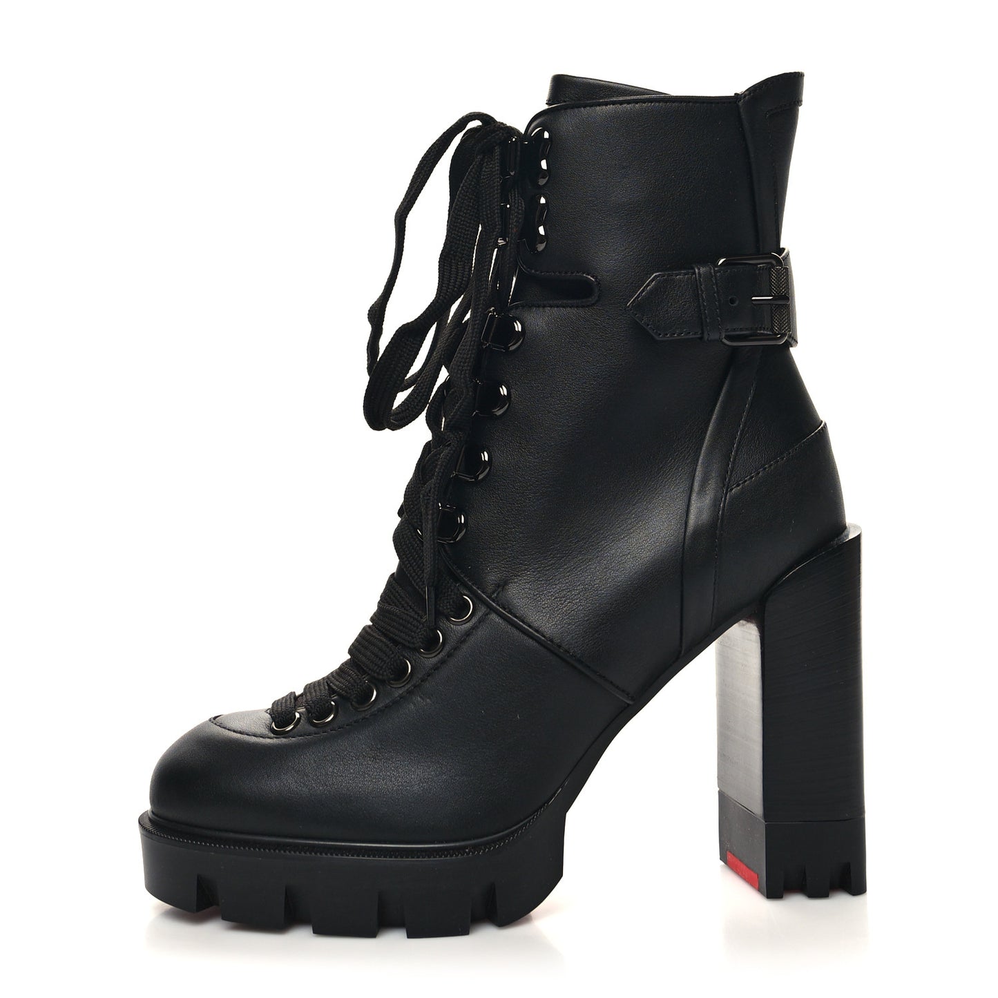 Calfskin Macademia 100 Biker Platform Boots 35 Black