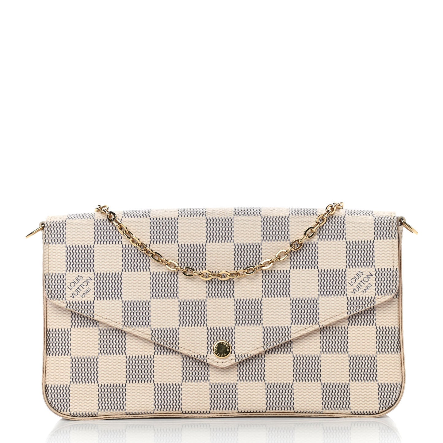 Damier Azur Pochette Felicie Chain Wallet Rose Ballerine