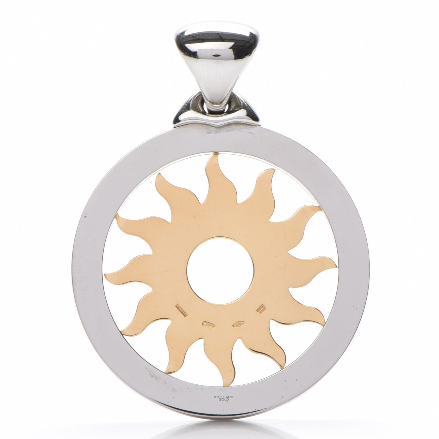 Stainless Steel 18K Yellow Gold Large Tondo Sun Pendant