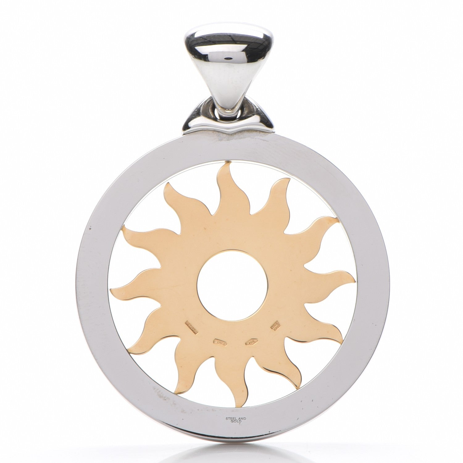Bulgari Stainless Steel 18K Yellow Gold Large Tondo Sun Pendant 3 of 5
