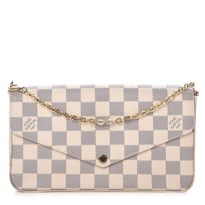 Louis Vuitton Damier Azur Pochette Felicie Chain Wallet Rose Ballerine 1 of 11