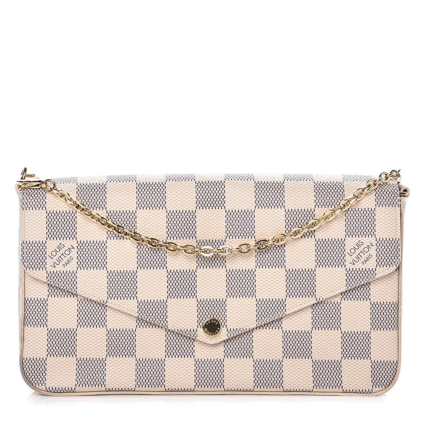 Damier Azur Pochette Felicie Chain Wallet Rose Ballerine