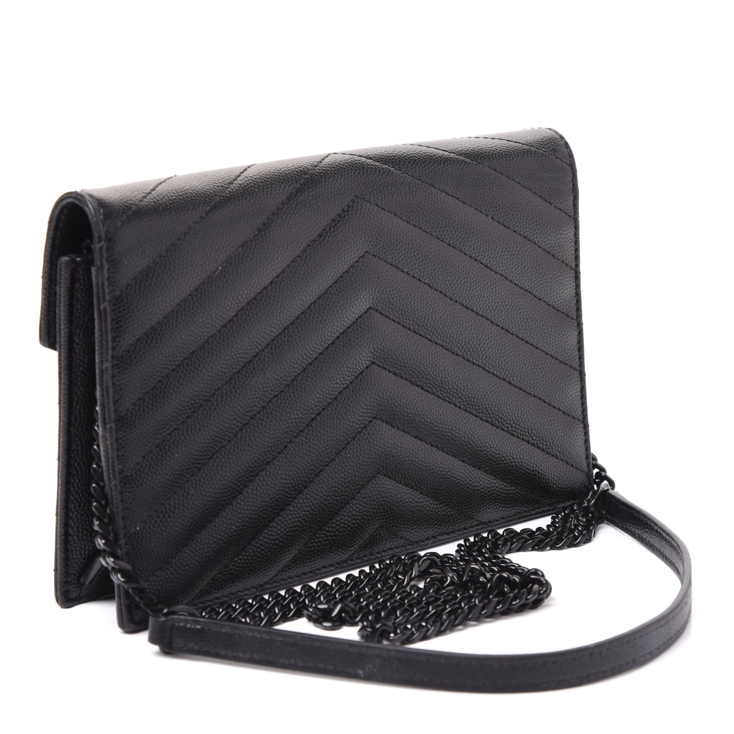 Grain De Poudre Matelasse Chevron Monogram Envelope Chain Wallet Black