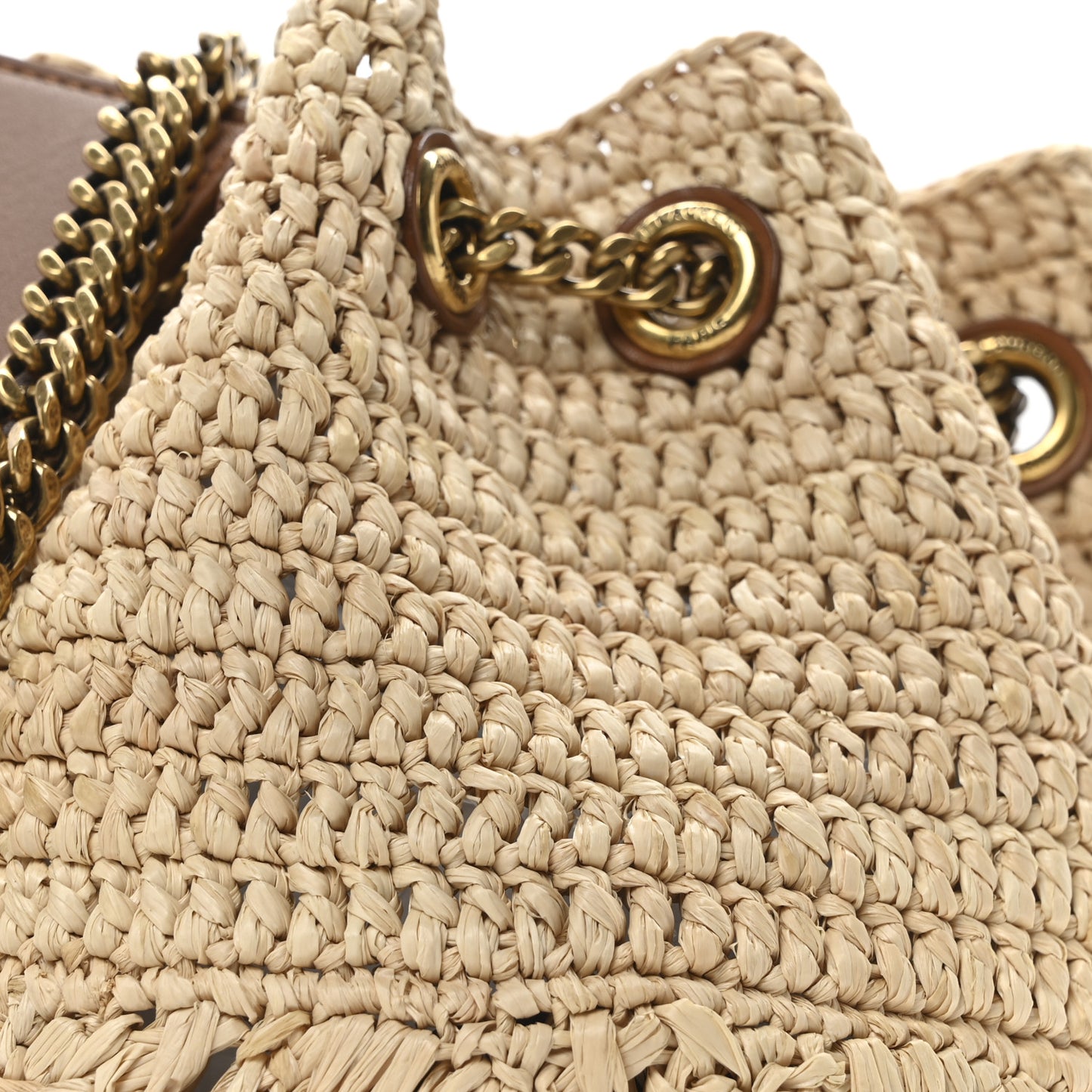 Raffia Calfskin Joe Mini Bucket Bag  Natural Brick
