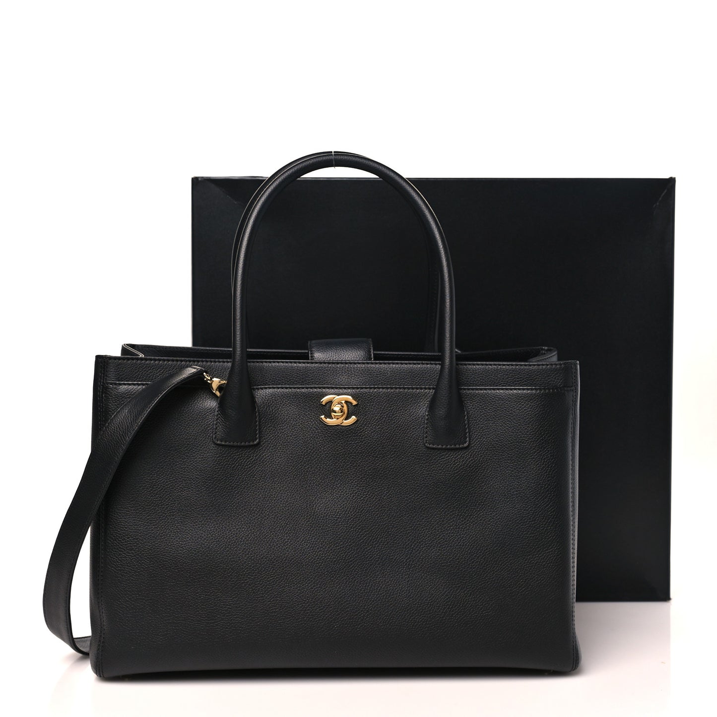 Calfskin Cerf Executive Shopper Tote Black