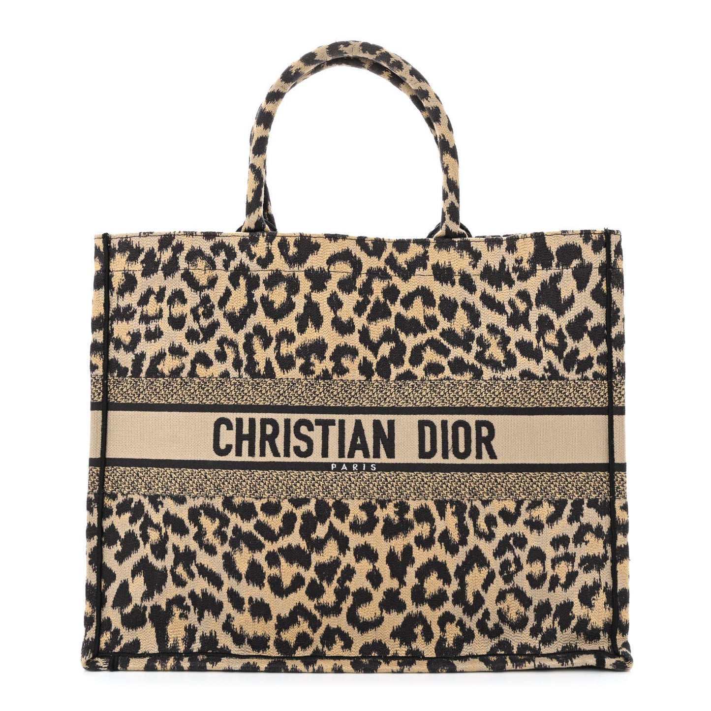 Canvas Mizza Embroidered Large Leopard Book Tote Beige