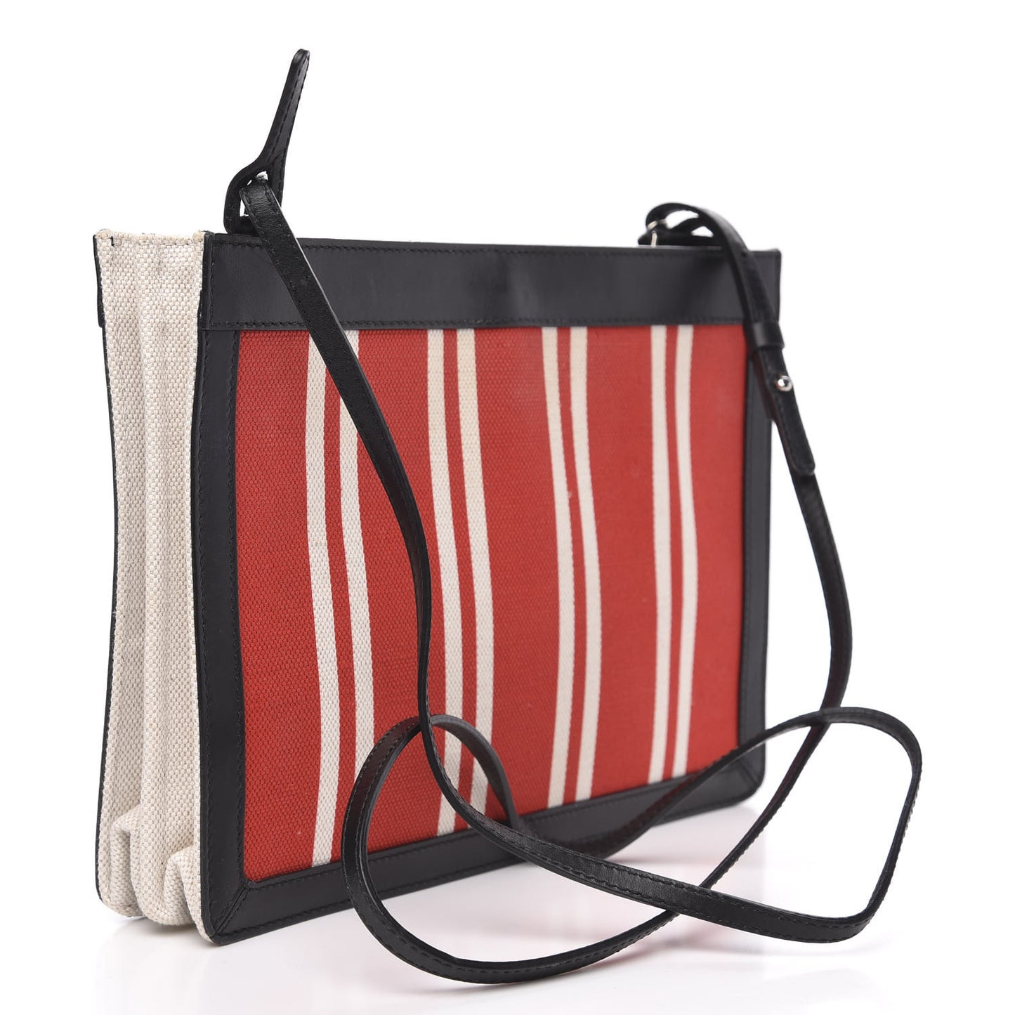 Cotton Canvas Striped Pochette Crossbody Bag Red