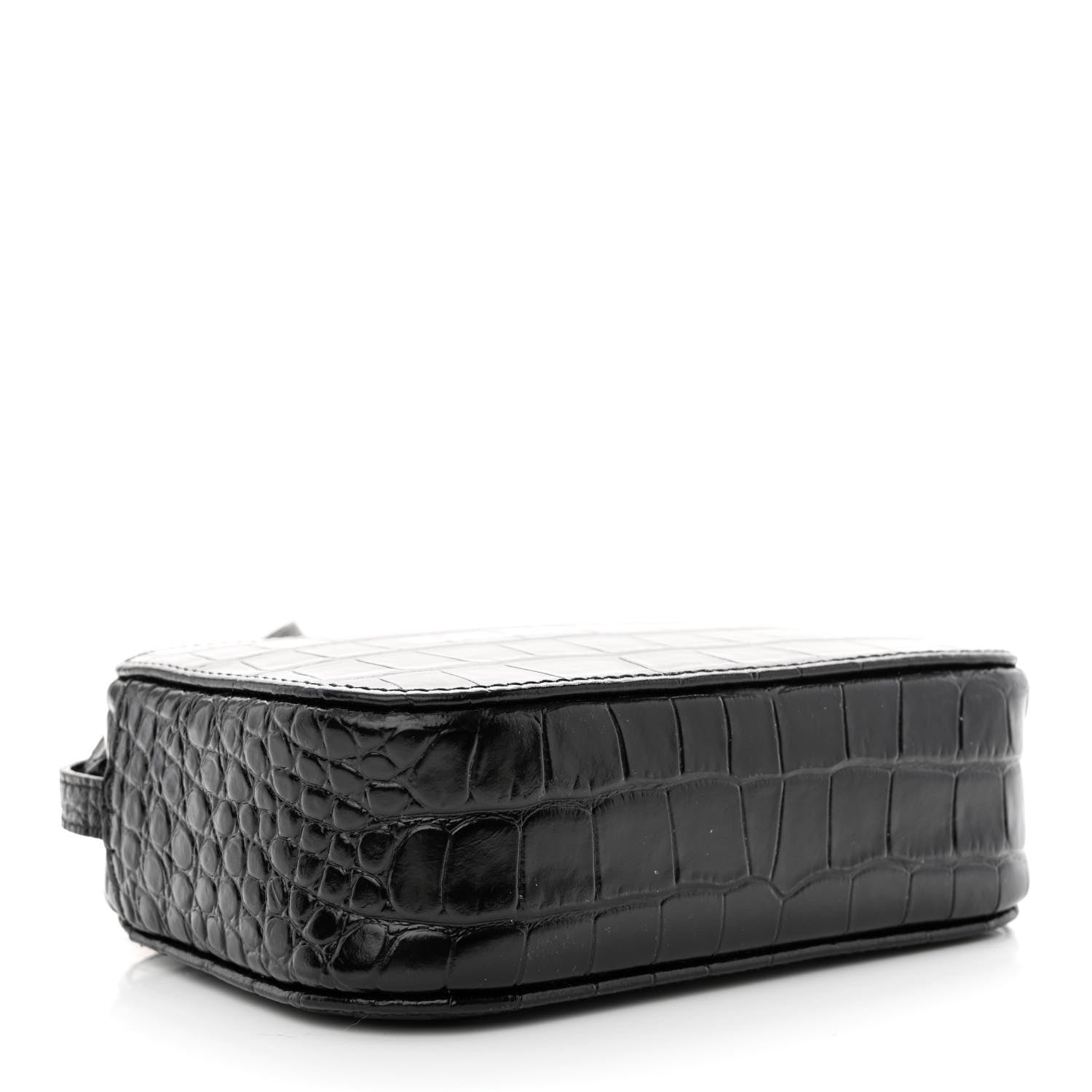 Balenciaga Shiny Calfskin Logo Crocodile Embossed XS Everyday Camera Bag Black 4 of 12