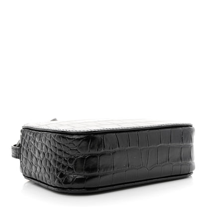 Balenciaga Shiny Calfskin Logo Crocodile Embossed XS Everyday Camera Bag Black 4 of 12