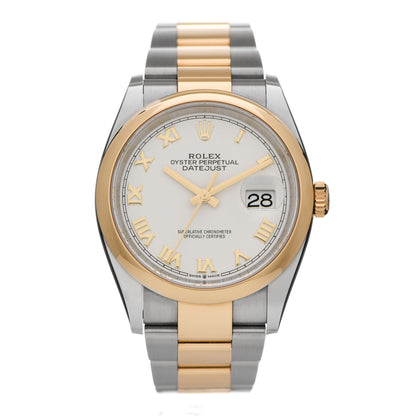 Rolex Stainless Steel 18K Yellow Gold 36mm Oyster Perpetual Datejust Watch White Roman 126203 1 of 5