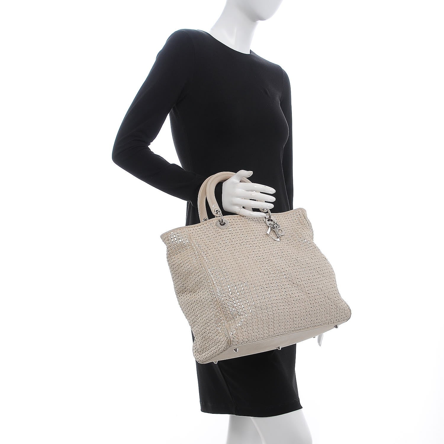 Christian Dior Metallic Suede Woven Lady Dior Shopping Tote Gold 2 of 17