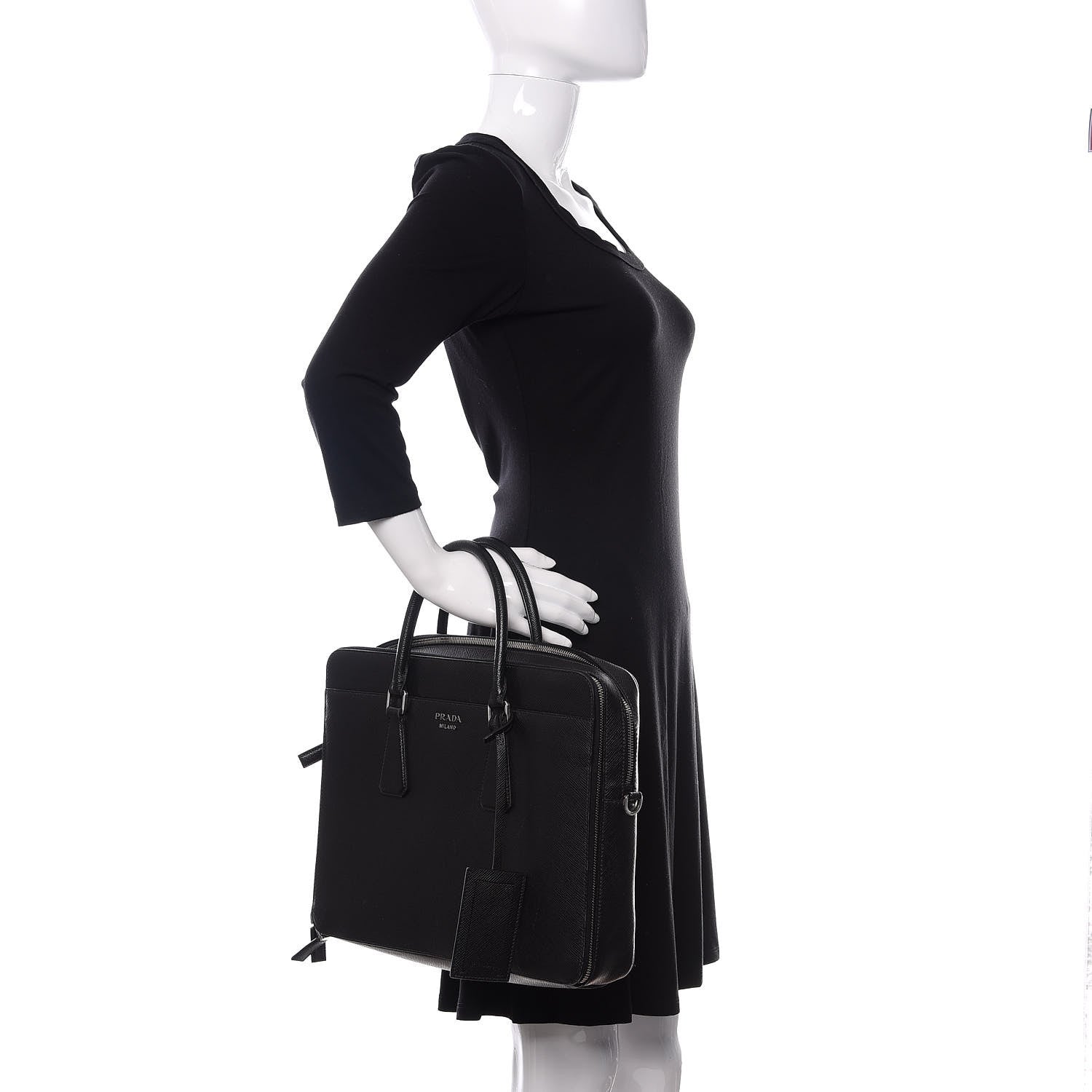 Prada Saffiano Cuir Briefcase Black 3 of 17