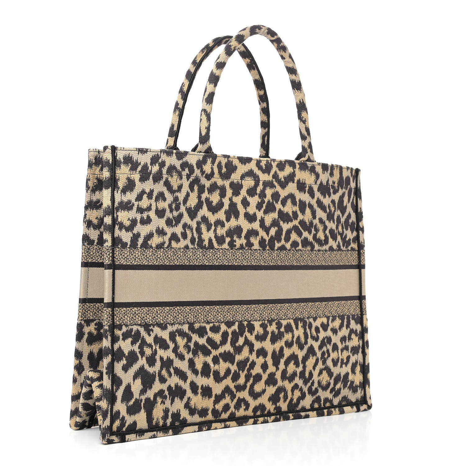Christian Dior Canvas Mizza Embroidered Large Leopard Book Tote Beige 3 of 9