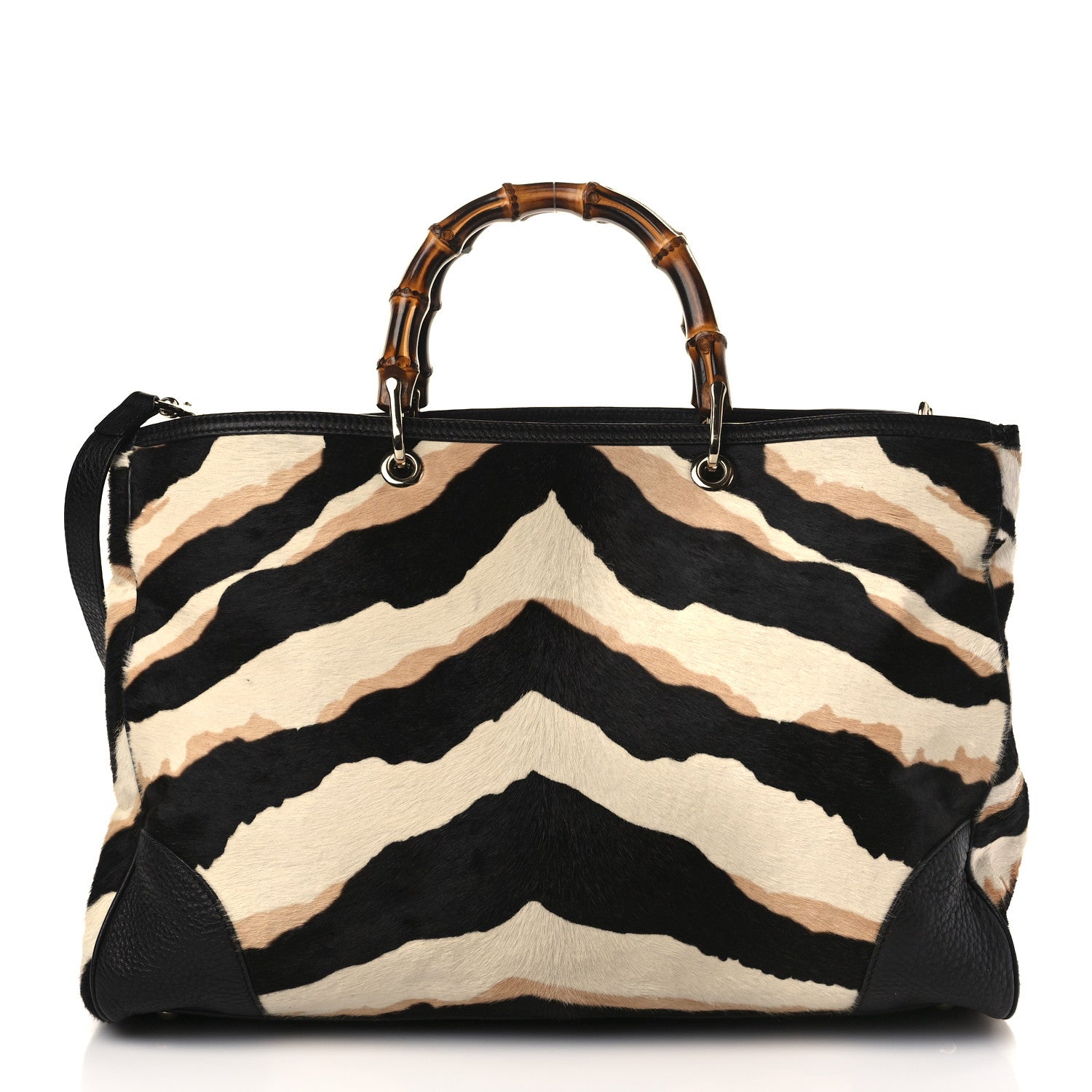 Gucci Calf Hair Zebra Print Large Bamboo Shopper Tote Black White 1 of 9
