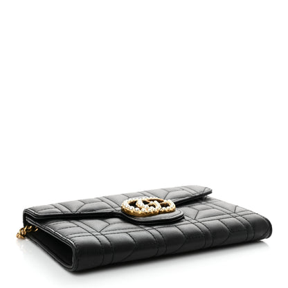 Gucci Calfskin Matelasse Mini Pearly GG Marmont Chain Wallet Black 4 of 11