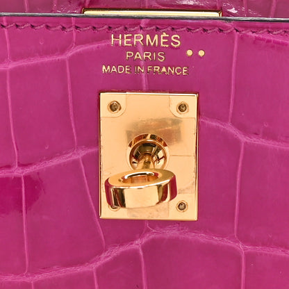 Hermes Shiny Niloticus Crocodile Kelly Sellier 25 Rose Pourpre 7 of 11