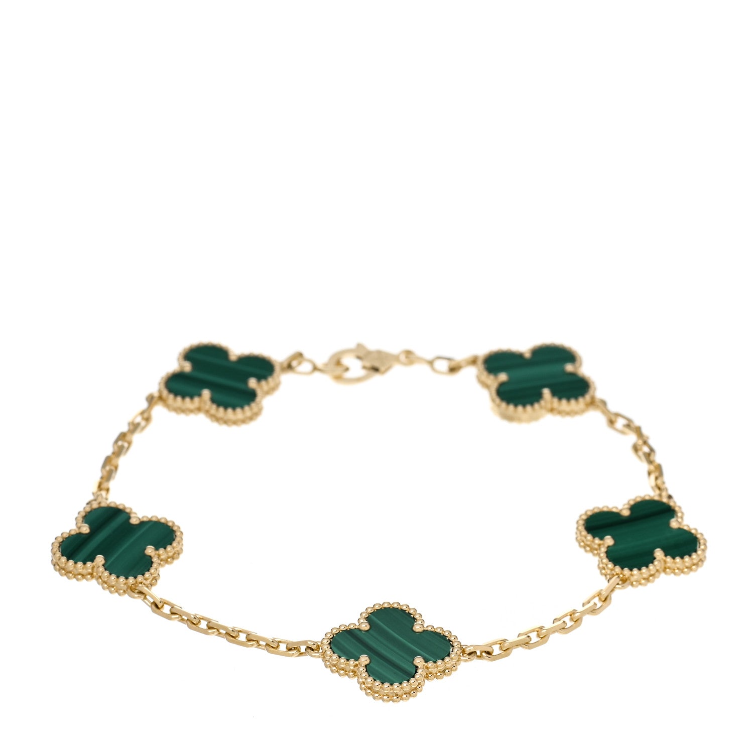 Van Cleef & Arpels 18K Yellow Gold Malachite 5 Motifs Vintage Alhambra Bracelet 1 of 6