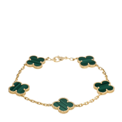 Van Cleef & Arpels 18K Yellow Gold Malachite 5 Motifs Vintage Alhambra Bracelet 1 of 6