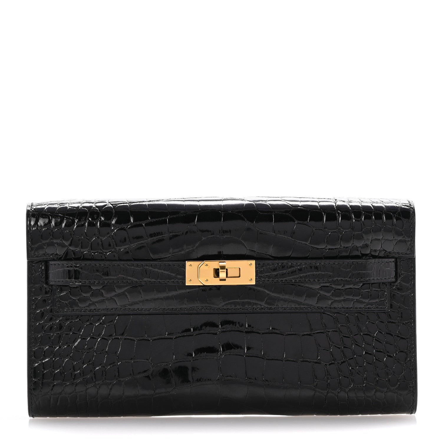 Hermes Shiny Alligator Kelly Wallet To Go Black 1 of 13