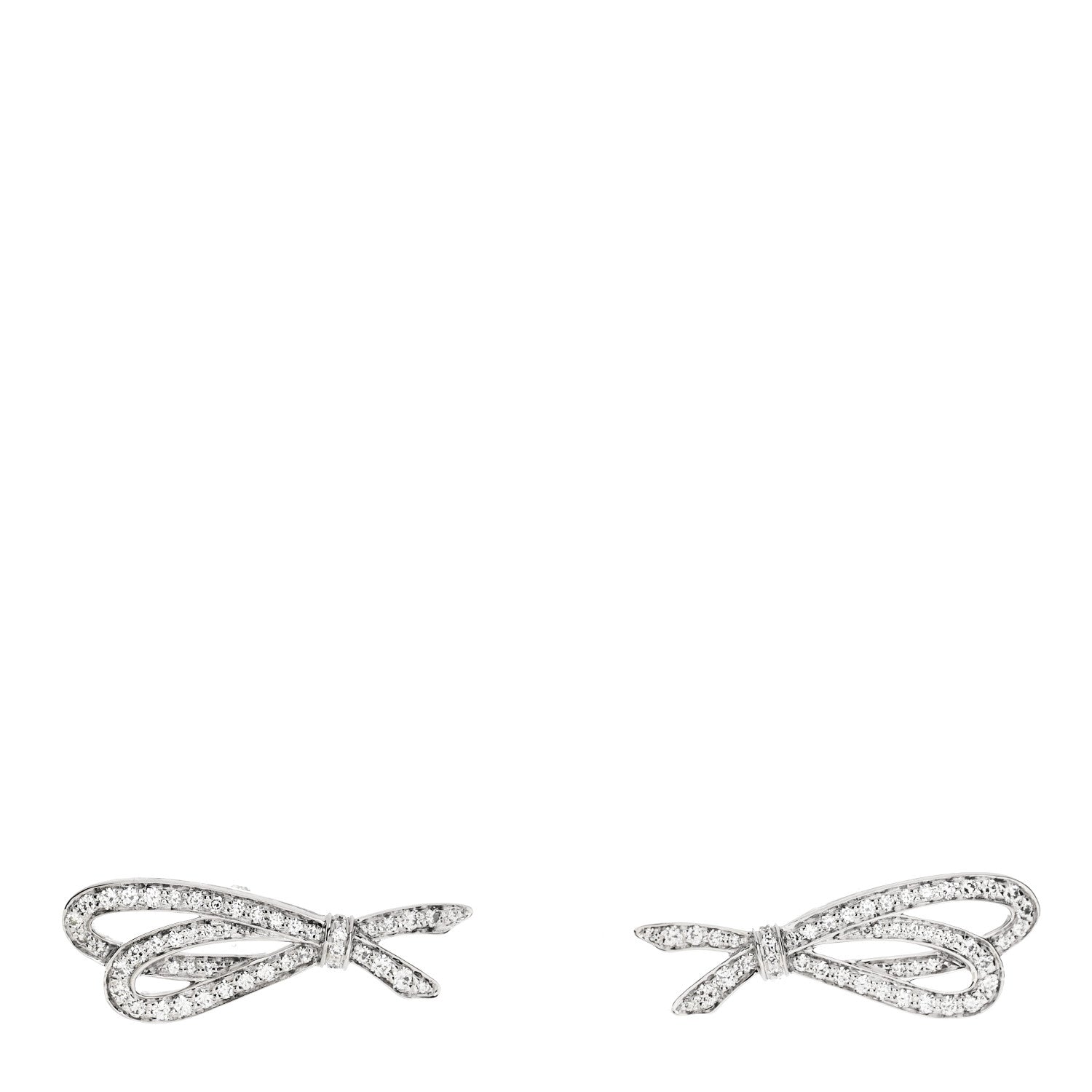 Tiffany 18K White Gold Diamond Bow Earrings 1 of 5