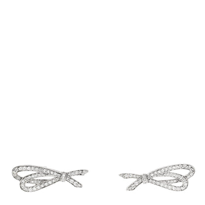 Tiffany 18K White Gold Diamond Bow Earrings 1 of 5