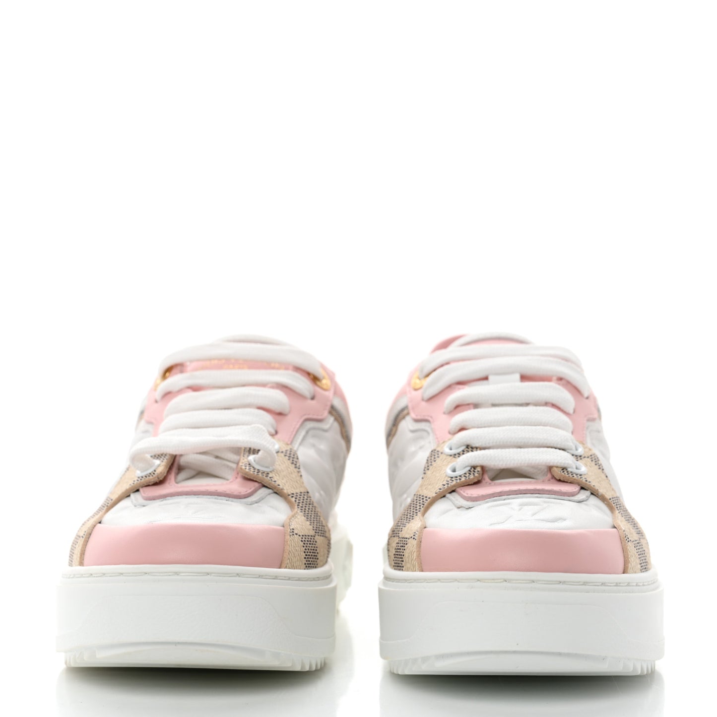 Monogram Embossed Calfskin Damier Azur Time Out Sneakers 37 Rose Clair Pink
