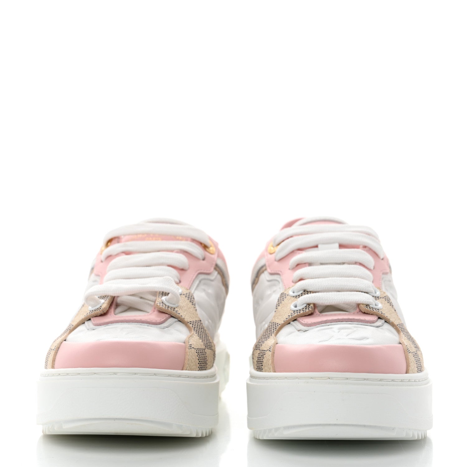 Louis Vuitton Monogram Embossed Calfskin Damier Azur Time Out Sneakers 37 Rose Clair Pink 2 of 9