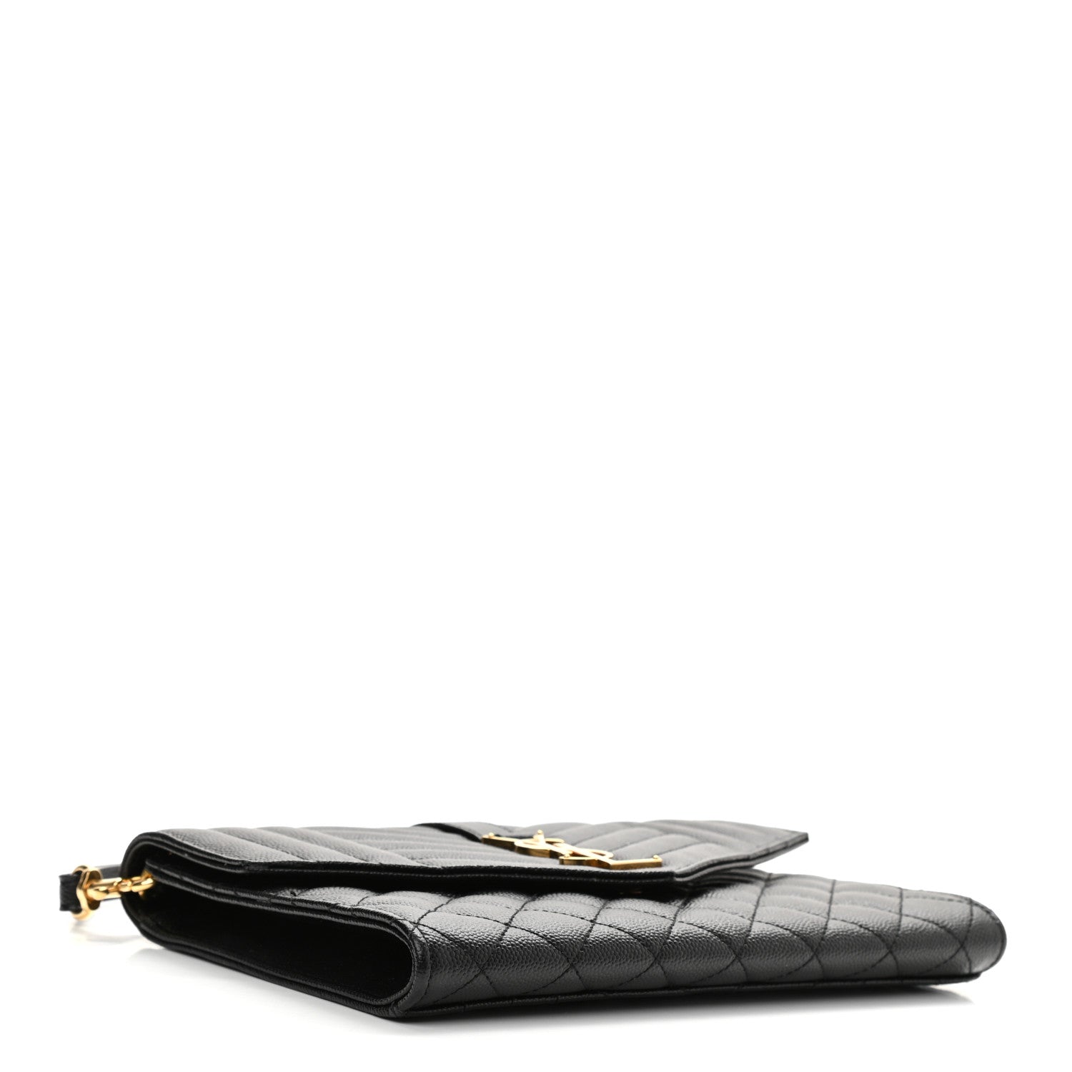 Saint Laurent Grain De Poudre Textured Mixed Matelasse Triquilt Monogram Clutch Black 4 of 10