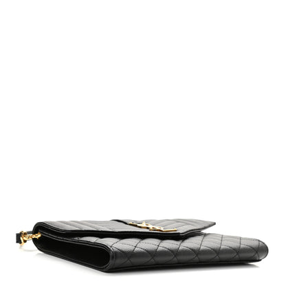 Saint Laurent Grain De Poudre Textured Mixed Matelasse Triquilt Monogram Clutch Black 4 of 10