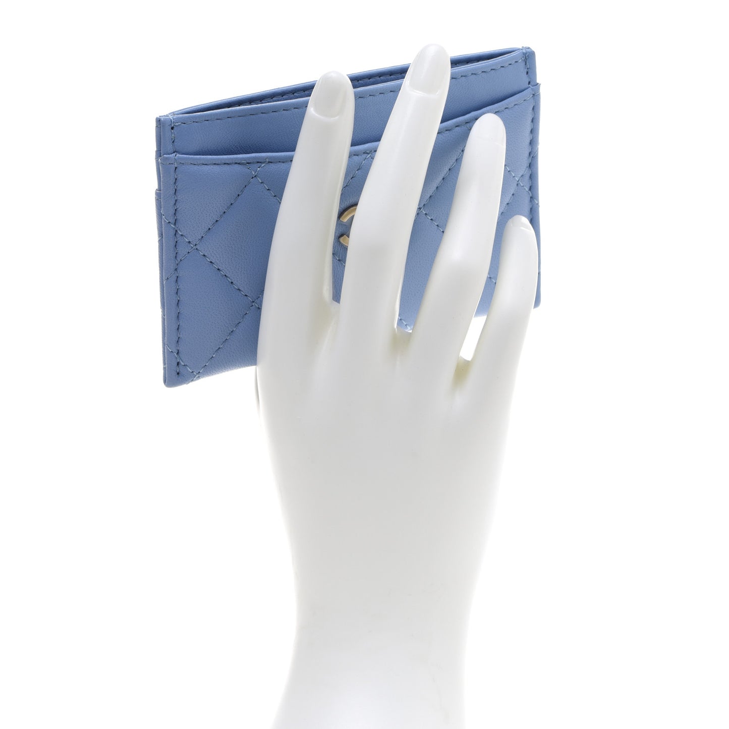 Lambskin Quilted Card Holder Light Blue