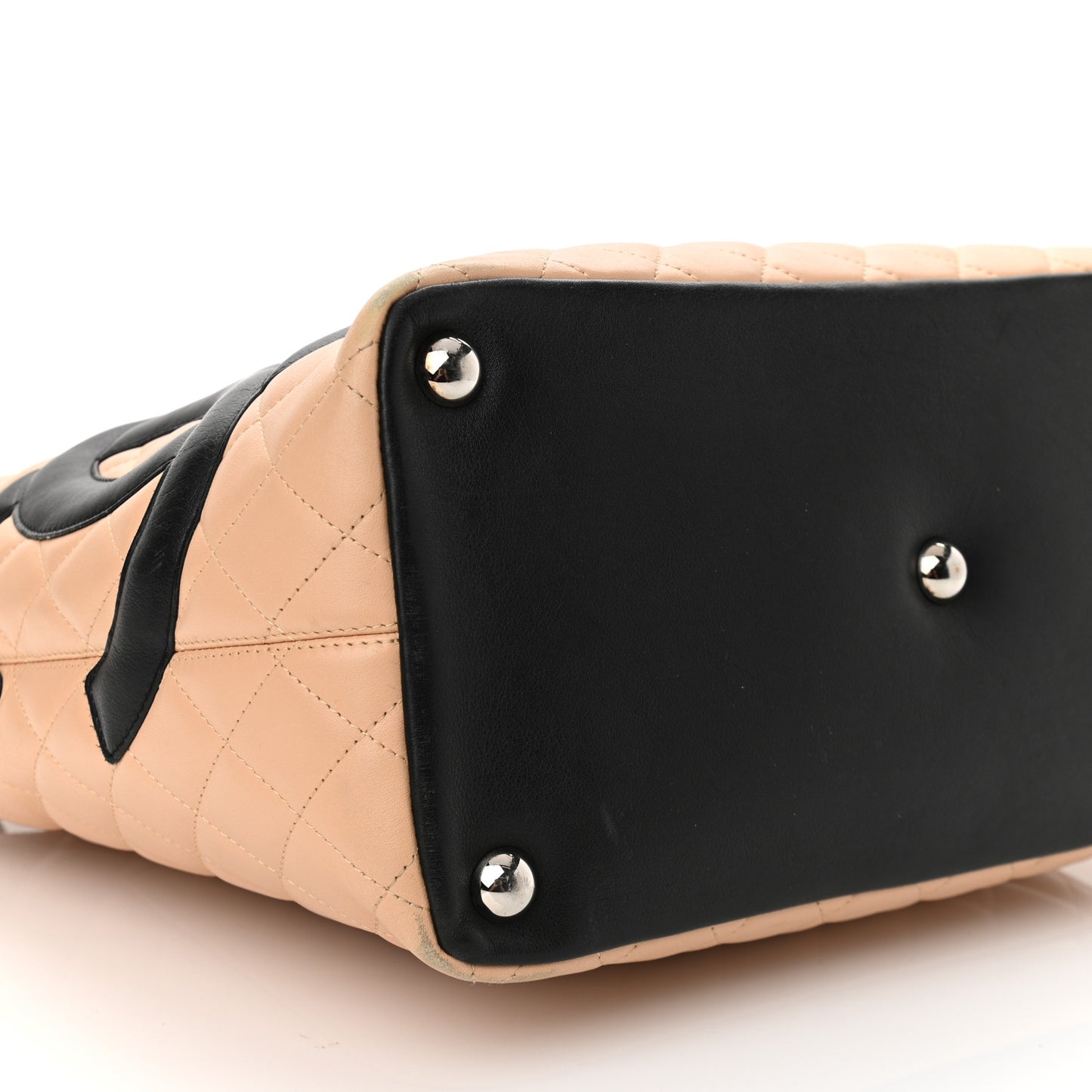 Calfskin Quilted Large Cambon Tote Beige Black