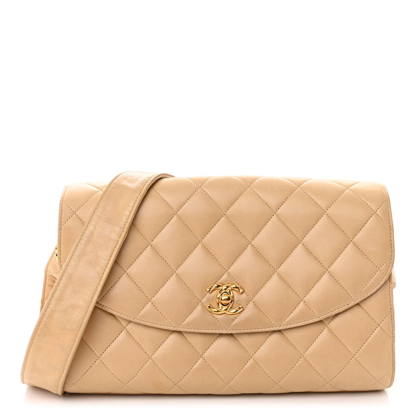 Lambskin Quilted Flap Shoulder Bag Beige