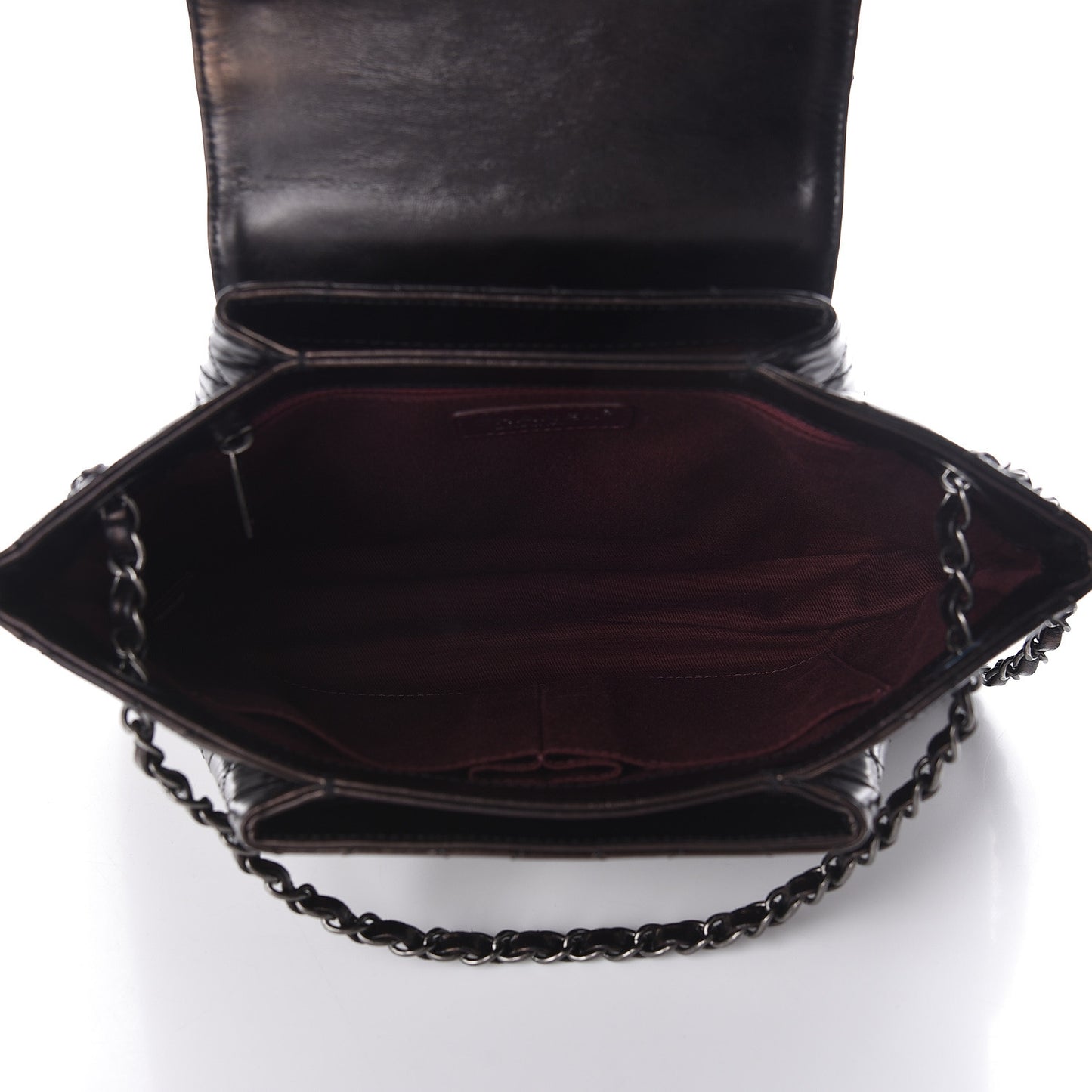 Glazed Calfskin Quilted Accordion Flap Black