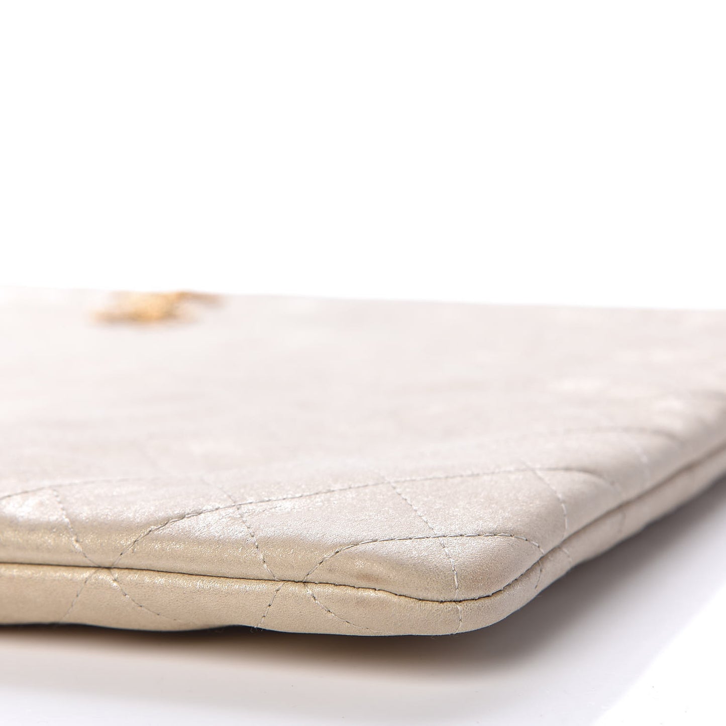 Metallic Calfskin Quilted Large Cosmetic Case Light Gold