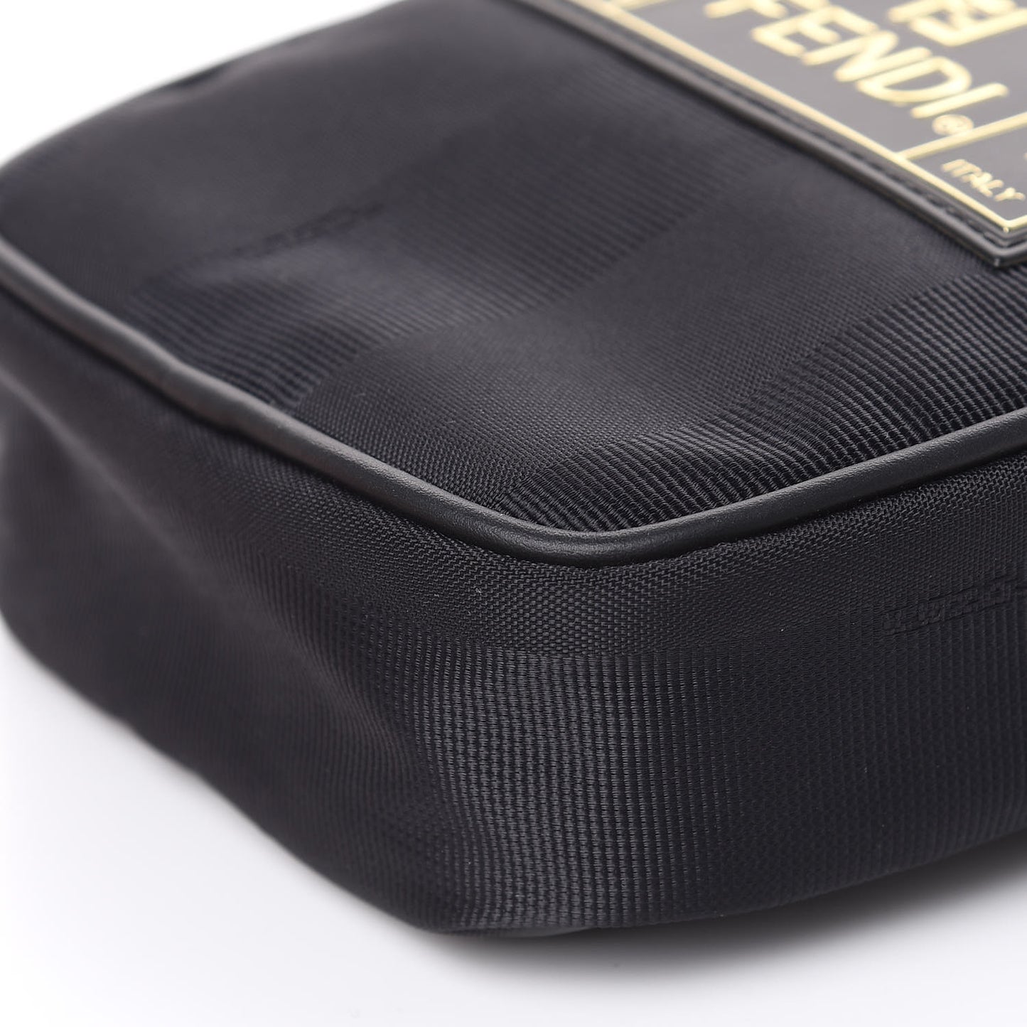 Nylon Vitello Century Pequin Logo Plate Small Crossbody Messenger Black