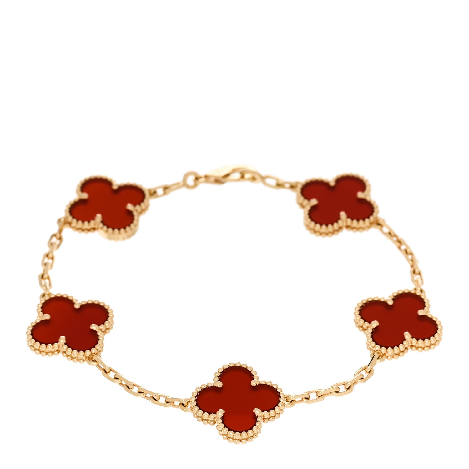 Van Cleef & Arpels 18K Yellow Gold Carnelian 5 Motifs Vintage Alhambra Bracelet 1 of 5
