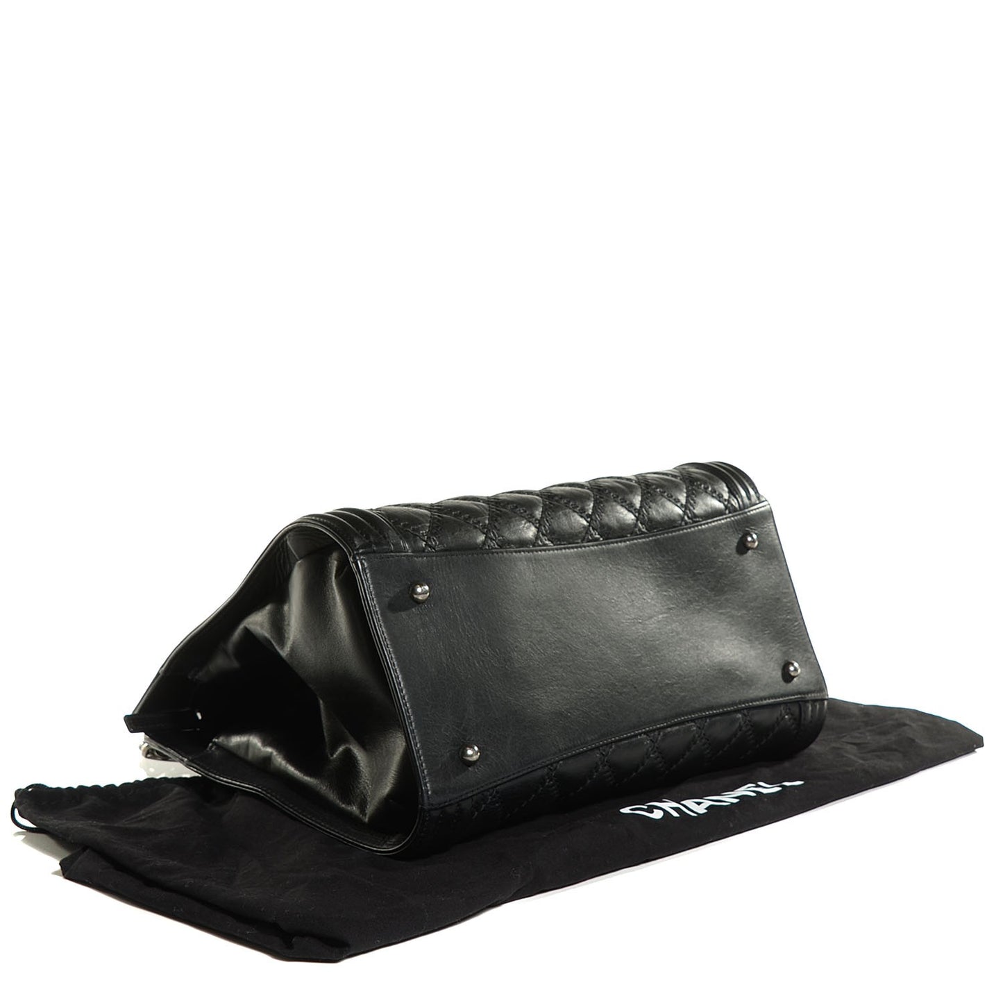 Calfskin Quilted Double Stitch Large Boy Tote Black