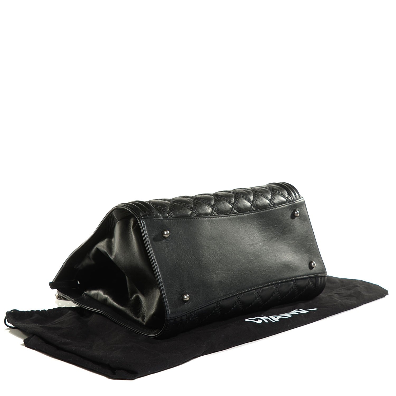 Chanel Calfskin Quilted Double Stitch Large Boy Tote Black 4 of 8