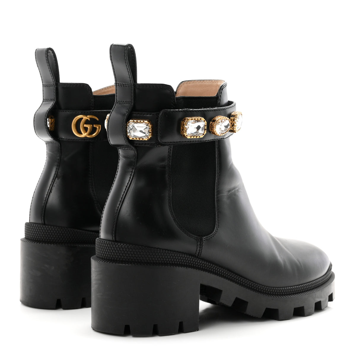 Calfskin Crystal GG Trip Chelsea Ankle Boots 36.5 Black