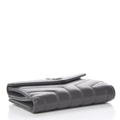 Saint Laurent Lambskin Y Quilted Monogram Compact Loulou Wallet Asphalt 4 of 8