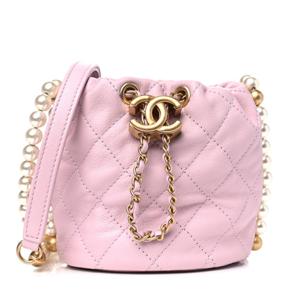 Chanel Calfskin Quilted Pearl Mini About Pearls Drawstring Bucket Light Pink 1 of 4